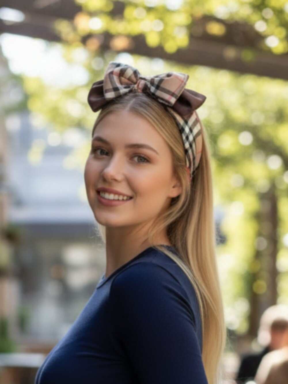 NEW Plaid Double Layer Bow Knot  Hairband - Picture 4 of 6